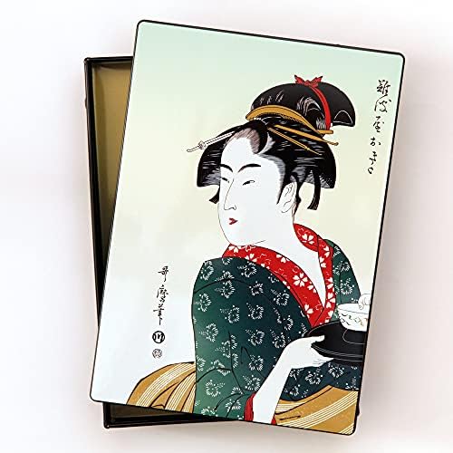 מיכל יפני [אוקיו-גברת יפנית] קופסת פח מרובעת מיפן / תה יפני קימיקורה